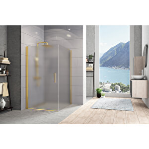 Zelve Temperli 6 Mm Boy Menteşeli Kare Cam Duşakabin Altın Profil Buzlu Cam 90x90 cm
