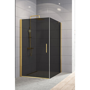 Zelve Temperli 6 Mm Boy Menteşeli Kare Cam Duşakabin Altın Profil Füme Cam 90x90 cm