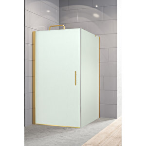 Zelve Temperli 6 Mm Boy Menteşeli Kare Cam Duşakabin Altın Profil Kumlama Cam 100x100 cm