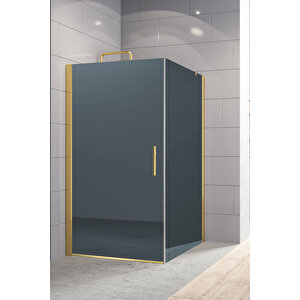 Zelve Temperli 6 Mm Boy Menteşeli Kare Cam Duşakabin Altın Profil Mavi Reflekte Cam 90x90 cm