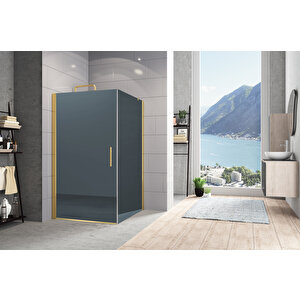 Zelve Temperli 6 Mm Boy Menteşeli Kare Cam Duşakabin Altın Profil Mavi Reflekte Cam 90x90 cm