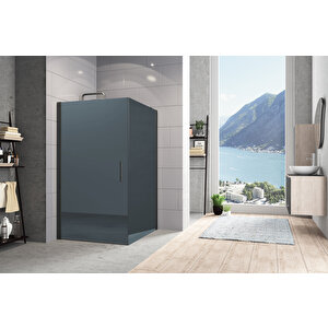 Zelve Temperli 6 Mm Boy Menteşeli Kare Cam Duşakabin Siyah Profil Mavi Reflekte Cam 90x90 cm