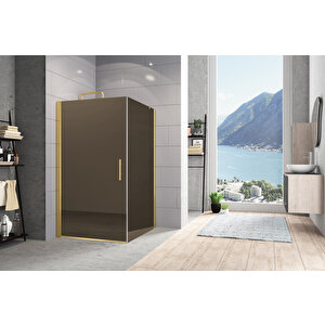 Zelve Temperli 6 Mm Boy Menteşeli Kare Cam Duşakabin Altın Profil Bronz Reflekte Cam 80x80 cm