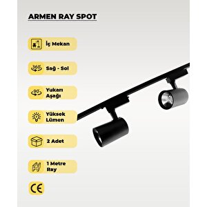 Armen 2 Adet Siyah Kasa Beyaz Işık Ray Spot Set  Ve 1 Metre Ray Set