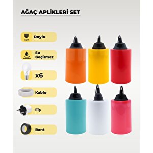 Hazır Set Karışık Renk Ağaç Feneri - 6 Adet (sarı Işık Ampul, Kablo, Fiş Ve Bant Dahil)