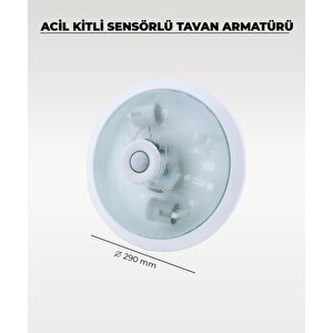 Acil Kitli Pilli 2 X E27 Duylu Sensörlü Tavan Armatürü - Cam / Metal