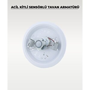 Acil Kitli Pilli 2 X E27 Duylu Sensörlü Tavan Armatürü - Cam / Metal
