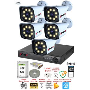 5 Kameralı 5mp Lens 1080p 2mp Color Görüntü 8 Warm Led Gece Görüş Fullhd Güvenlik Kamera 5520w 320