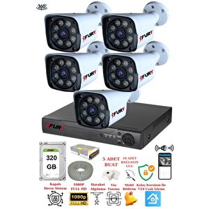 5 Kameralı 5mp Lens 1080p 2mp Color Görüntü 8 Warm Led Gece Görüş Fullhd Güvenlik Kamera 5520w 320