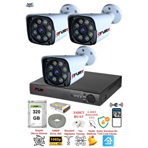 3 Kameralı 5mp Lens 1080p 2mp Color Görüntü 8 Warm Led Gece Görüş Fullhd Güvenlik Kamera 5520w 320