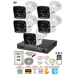 5 Kameralı 5mp Lens 1080p 2mp Color Görüntü 8 Warm Led Gece Görüş Fullhd Güvenlik Kamera 5525w 320