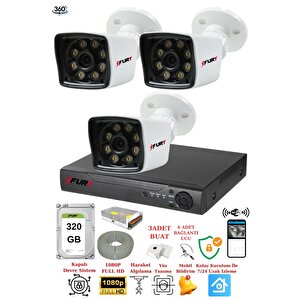 3 Kameralı 5mp Lens 1080p 2mp Color Görüntü 8 Warm Led Gece Görüş Fullhd Güvenlik Kamera 5525w 320
