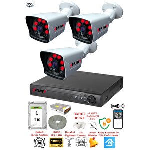 3 Kameralı 5mp Lensli 1080p 2mp Görüntü 6 Atom Gece Görüşlü Fullhd Güvenlik Kamerası 5525a 1tb