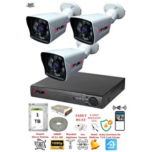 3 Kameralı 5mp Lensli 1080p 2mp Görüntü 6 Atom Gece Görüşlü Fullhd Güvenlik Kamerası 5525a 1tb