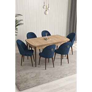 Milano Serisi 80x132 Açılabilir Mdf Atlantik Çam Mutfak Masa Takımı 6 Sandalye Lacivert