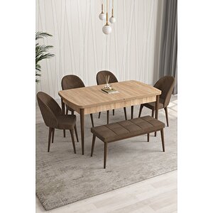 Milano Serisi 80x132 Açılabilir Mdf Atlantik Çam Mutfak Masa Takımı 4 Sandalye 1 Bench Kahveregi