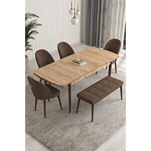 Milano Serisi 80x132 Açılabilir Mdf Atlantik Çam Mutfak Masa Takımı 4 Sandalye 1 Bench Kahveregi
