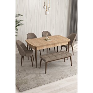 Milano Serisi 80x132 Açılabilir Mdf Atlantik Çam Mutfak Masa Takımı 4 Sandalye 1 Bench Cappuccino