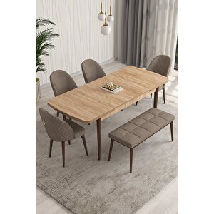 Milano Serisi 80x132 Açılabilir Mdf Atlantik Çam Mutfak Masa Takımı 4 Sandalye 1 Bench Cappuccino
