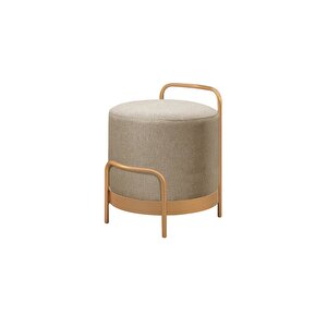 Ella Ola Puf, Metal Halkalı Puf, Makyaj Oturağı ,puf Bench Montajsız Oturak Gold Metal Ayaklı Cappuccino
