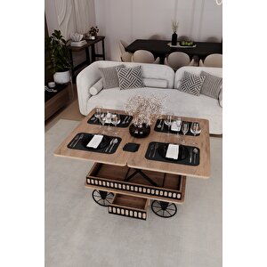 Capria Çekmeceli Ve Tekerli Akıllı Sehpa Çalışma Masası Yemek Masası Yer Sofrası Araba Model Sehpa Çam