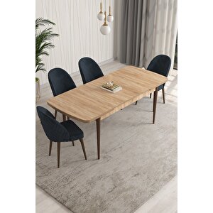 Milano Serisi 80x132 Açılabilir Mdf Atlantik Çam Mutfak Masa Takımı 4 Sandalye Antrasit