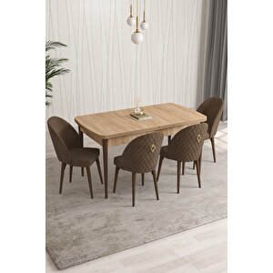 Milano Serisi 80x132 Açılabilir Mdf Atlantik Çam Mutfak Masa Takımı 4 Sandalye Kahve