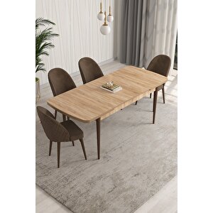 Milano Serisi 80x132 Açılabilir Mdf Atlantik Çam Mutfak Masa Takımı 4 Sandalye Kahve