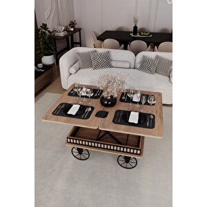 Capria Akıllı Sehpa Çalışma Masası Yemek Masası Yer Sofrası Tekerli Araba Model Sehpa Çam