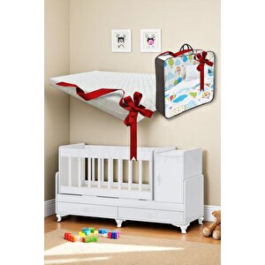 Anne Yanı, Sallanır, Büyüyen Bebek Beşiği, Yataklı, Mavi Uyku Setli, Çekmeceli, Kapaklı 60 X 120