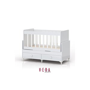 Anne Yanı Sallanır Bebek Beşiği, Mavi Uyku Setli, Yataklı, Çekmeceli 60 X 120