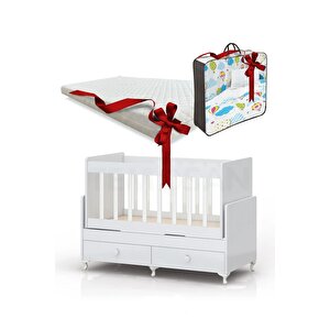 Anne Yanı Sallanır Bebek Beşiği, Sarı Uyku Setli, Yataklı, Çekmeceli 60 X 120