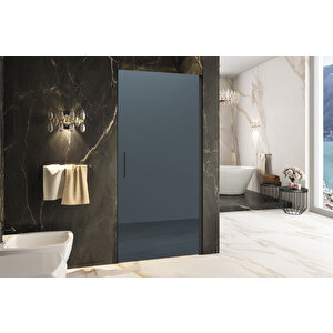 Cube Temperli 6 Mm Boy Menteşeli Ön Cephe Duşakabin Siyah Profil Mavi Reflekte Cam 87 cm