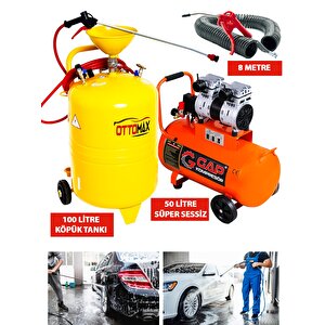 pro Oto Yıkamacılara Ve Galericilere Özel Set 100 Litre Köpük Tankı 50 Litre Sessiz Kompresör