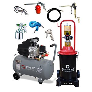Gap 12 Litre Yağlama Ve Kompresör Seti 5 Parça Havalı Setli 50 Litre Kompresör Ve 12 Litre Gres