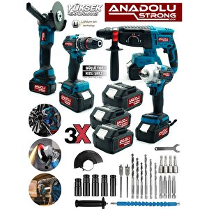 Tr-1453 4'lü Set Şarjlı Kömürsüz Motor Matkap Vidalama Kırıcı Delici Hilti Taşlama Somun Sökme Bijon Sökme