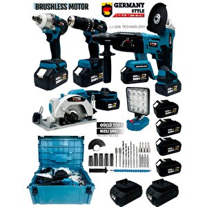 Germany Style Şarjlı Pro 6'lı Makine Seti Matkap Led Lamba Daire Testere Taşlama Hilti Somun Sökme