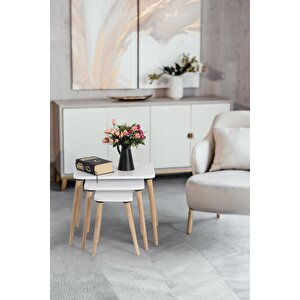 Flora Este Sehpa Ahşap Ayaklı Üçlü Zigon (beyaz)