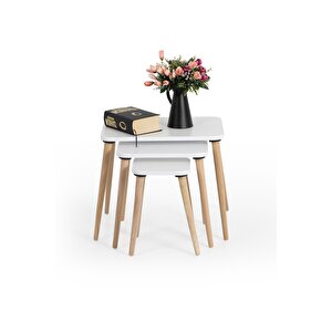 Flora Este Sehpa Ahşap Ayaklı Üçlü Zigon (beyaz)