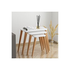 Flora Este Sehpa Ahşap Ayaklı Üçlü Zigon (beyaz)