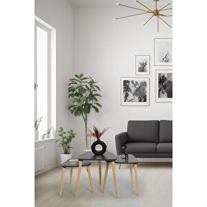 Flora Roll Sehpa Ahşap Ayaklı Üçlü Zigon