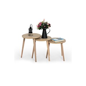 Zigon Sehpa / Üçlü Sehpa / Servis Sehpası /dekoratif Sehpa / Floara Ring (meşe)