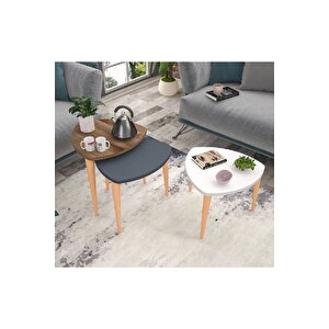 Flora Roll Sehpa Ahşap Ayaklı Üçlü Zigon