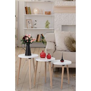 Zigon Sehpa / Üçlü Sehpa / Servis Sehpası /dekoratif Sehpa / Floara Ring (beyaz)