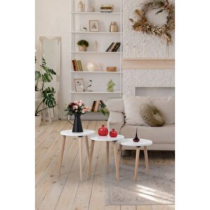 Zigon Sehpa / Üçlü Sehpa / Servis Sehpası /dekoratif Sehpa / Floara Ring (beyaz)