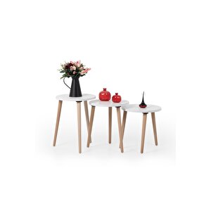 Zigon Sehpa / Üçlü Sehpa / Servis Sehpası /dekoratif Sehpa / Floara Ring (beyaz)