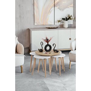 Orta Sehpa / Sehpa Seti / Sehpa Takımı / 5 Parça / Flora Pissa (meşe-beyaz)
