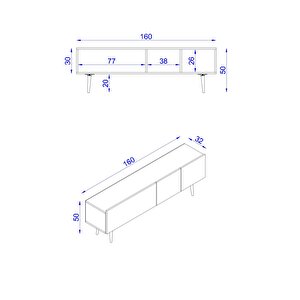 Luna Tv Ünitesi /tv Sehpası Ahşap Ayaklı (160 Cm)