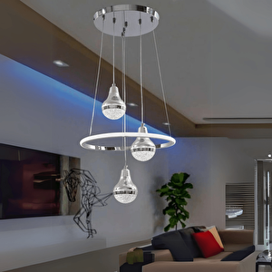 Krom 3 Renk Ledli Lüks Modern Sarkık 3'lü Ledli Avize