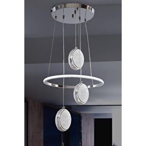 Krom 3 Renk Ledli Lüks Modern Sarkık 3'lü Ledli Avize